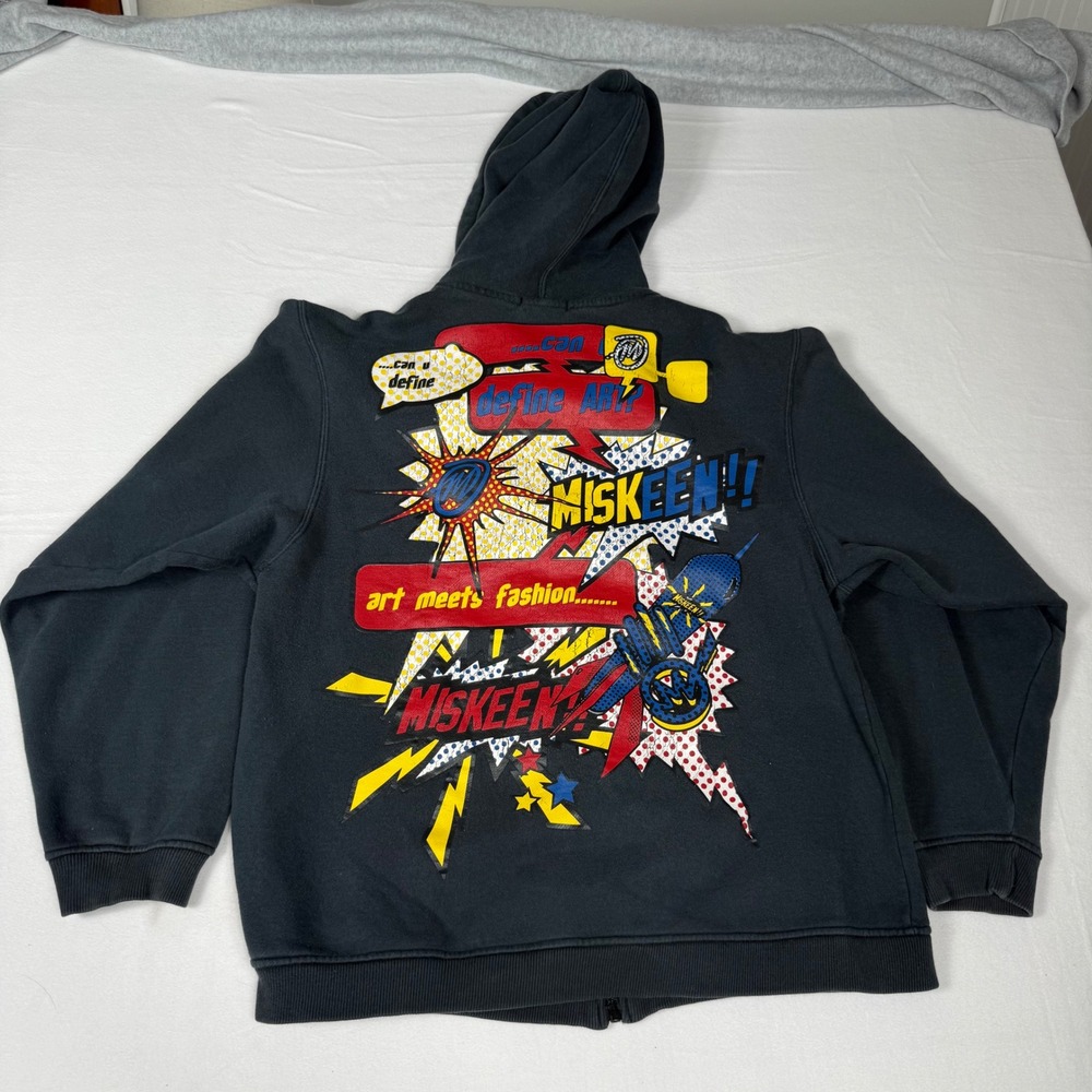 Vintage MISKEEN Hoodie XL Zip Up Pop Art Graphic‎ Full Zip Streetwear Y2K Rare